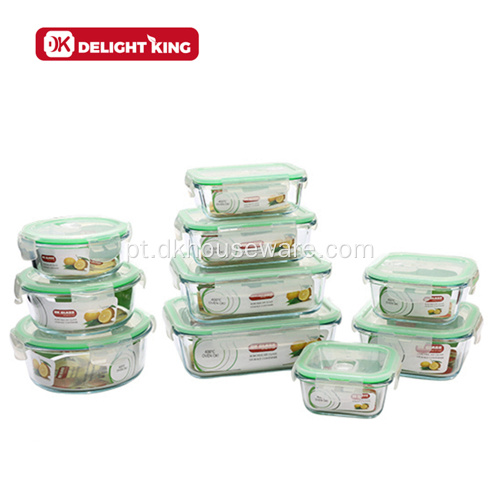 Conjunto de recipientes seguros de vidro para alimentos com tampa de ventilação